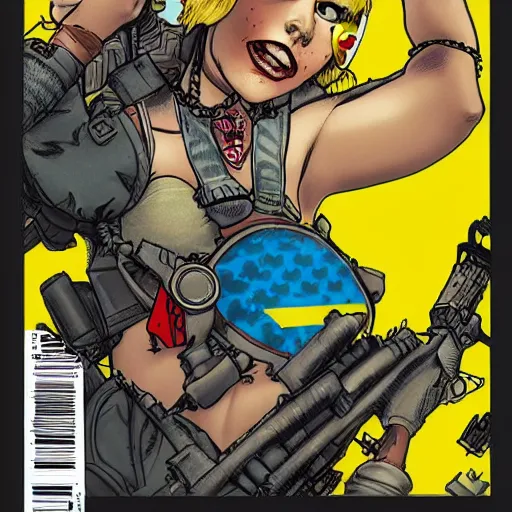 Image similar to tank girl comic, ultra detailed face, ukrainan flag