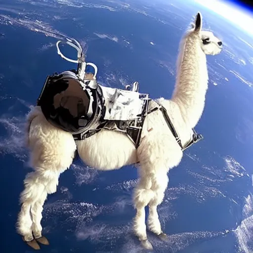 Image similar to A full-length llama in an astronaut helmet is flying in space, 4k super detail