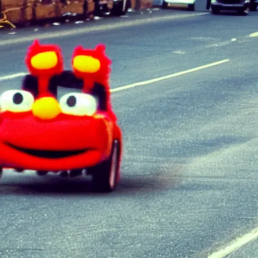 Prompt: drunk driving elmo being chased by the police