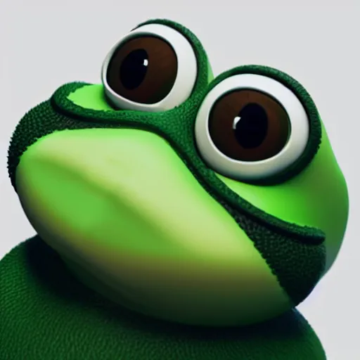 Image similar to a sadge - sad - pepe - the - frog, looking more depressed than usual, quivering lips, fists in the air, sweat flying, cgi render, zbrush, octane, keyshot render