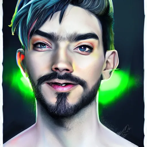 Image similar to a portrait of jacksepticeye by Anna Dittmann, digital art, horror, trending on artstation, anime arts, featured on Pixiv, HD, 8K, highly detailed, good lighting, beautiful, epic, masterpiece - H 768