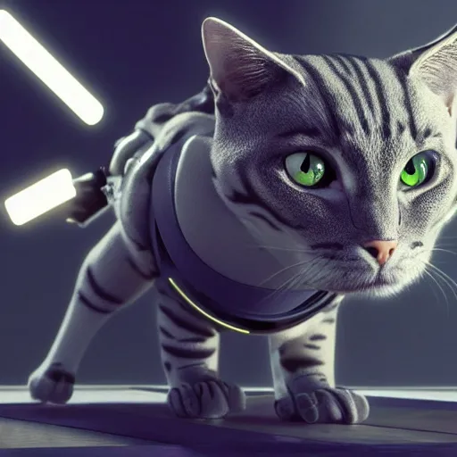 Image similar to cyborg cat from the future, octane render