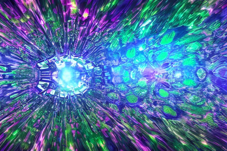 Image similar to landscape kaleidoscope textural dream journey space simulation biological quantum crystalline micrograph, unreal engine, octane render, 4 k