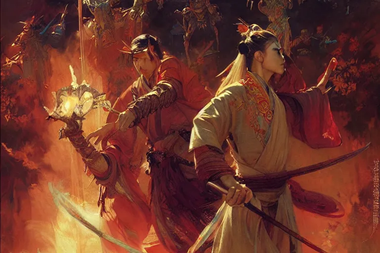 Image similar to wuxia, universe, painting by gaston bussiere, craig mullins, j. c. leyendecker