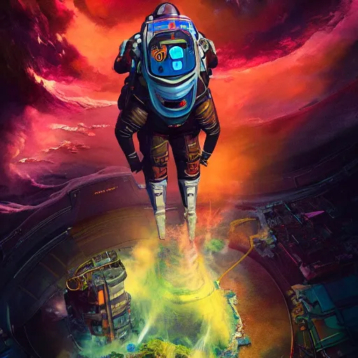 Image similar to elon musk wearing jetpack as apex legends character, digital illustration portrait design, by android jones and greg rutkowski, retrowave color scheme, detailed, cinematic lighting, wide angle action dynamic portrait