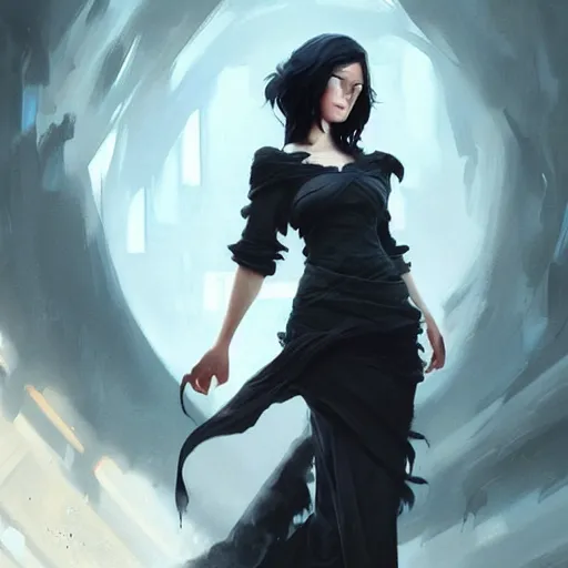 Image similar to Elegant woman with black hair, smoke around her, high detail, concept art background by john harris + andreas rocha, artwork by charlie bowater + artgerm + anato finnstark + ross tran