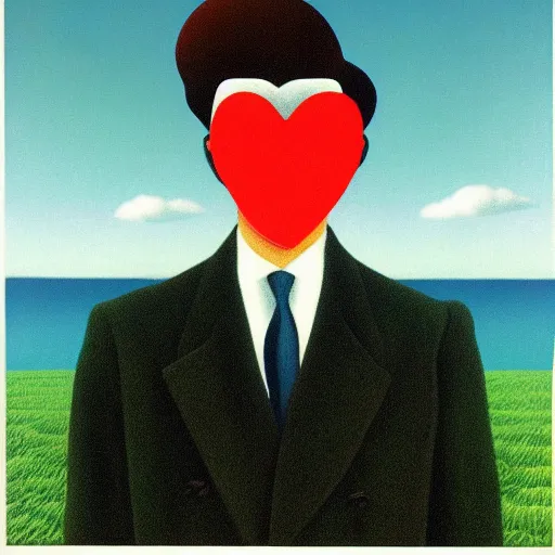 Image similar to The Son of Man by Rene Magritte. Vaporwave