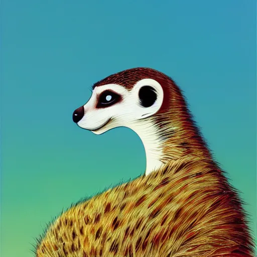 Image similar to goro fujita ilustration a meerkat in profile looking over the meadow, on a sunny day by goro fujita, painting by goro fujita, sharp focus, highly detailed, national geographic