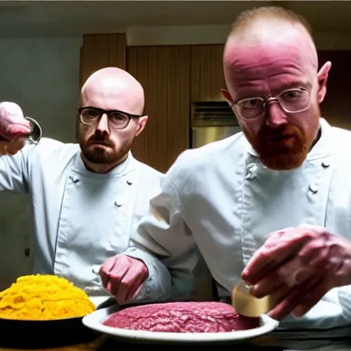 Image similar to jessie pinkman and walter white cooking borsch cinematic extremely detailed