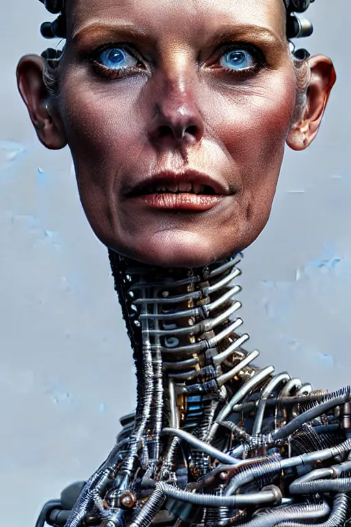 Image similar to hyperrealistic close-up rococo cyborg mechanical woman! highly detailed concept art eric zener elson peter cinematic hard lighting high angle hd 8k sharp shallow depth of field, inspired by David Paul Cronenberg and Zdzisław Beksiński