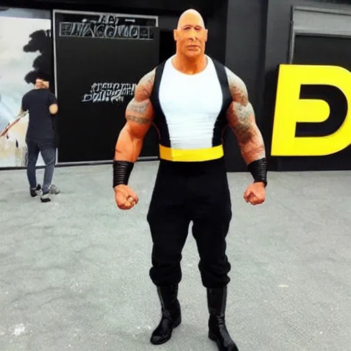 Image similar to dwayne the rock johnson cosplaying as saitama of one punch man, realistic