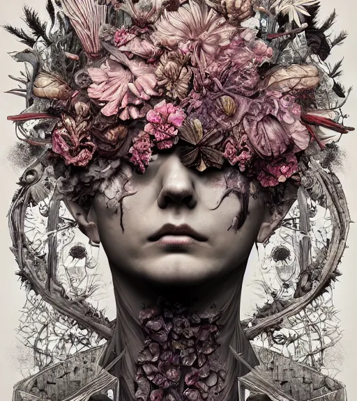 Image similar to portrait, nightmare anomalies, flowers by dariusz zawadzki, kenneth blom, mental alchemy, james jean, pablo amaringo, naudline pierre, contemporary art, hyper detailed