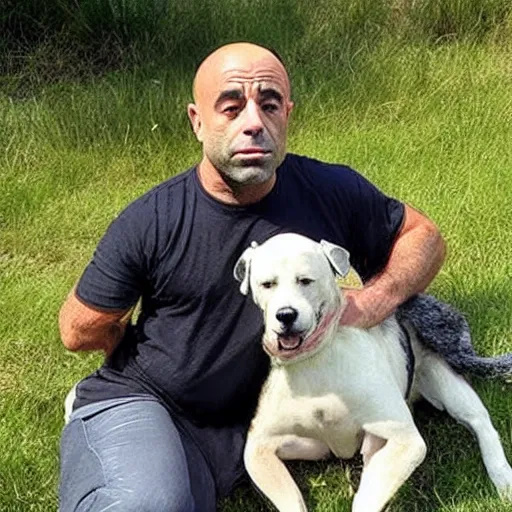 Prompt: Joe Rogan with a dog