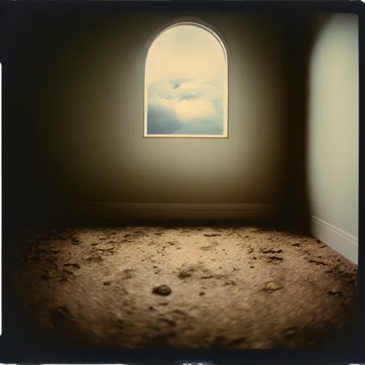 Image similar to kodak portra 4 0 0, wetplate, 3 5 mm, award winnin photo of a room with a singular cloud floating inside it