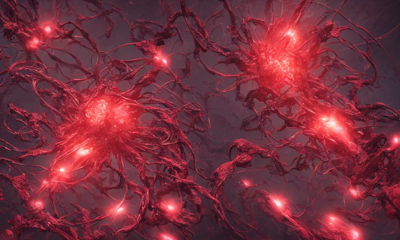 Image similar to A bloody red neurological network spanning across the galaxy,, realistic 4k octane beautifully detailed render, 4k post-processing, highly detailed, intricate complexity, epic composition, magical atmosphere, cinematic lighting, masterpiece, ultra hd