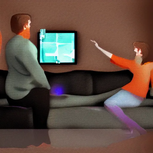 Prompt: a big sitting on a couch playing Xbox digital art