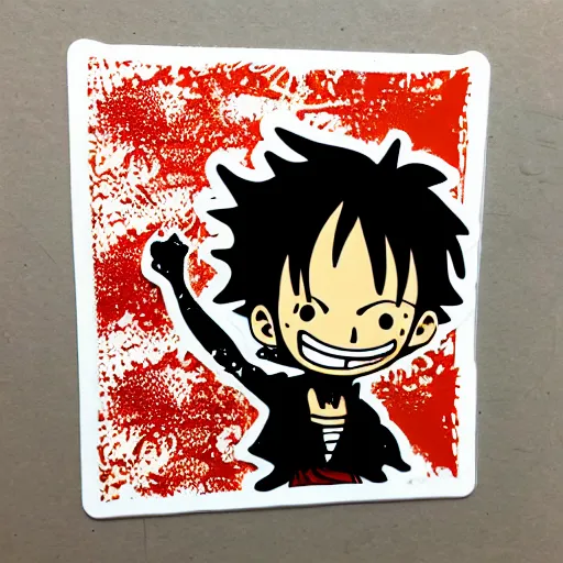 Image similar to die cut sticker, luffy is joyboy, splatter paint on paper