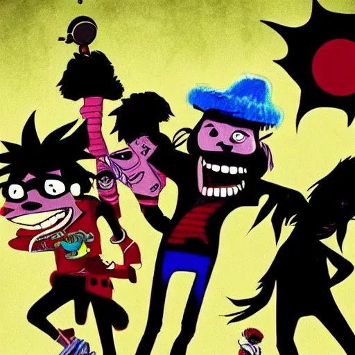 Image similar to Gorillaz cartoon, Gorillaz, 2006, Phase 2 Gorillaz, MTV cartoon, animated series screenshot