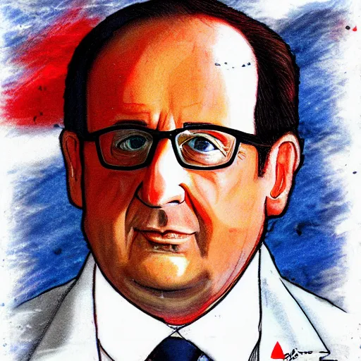 Prompt: François hollande transforming into super saiyan, by easo andrews