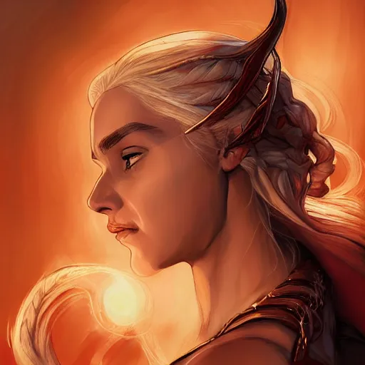 Prompt: daenerys targaryen painted by stjepan sejic, golden hour cinematic