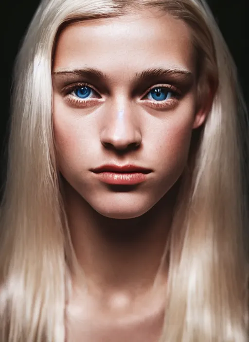 Prompt: Kodak Portra 400, 8K, highly detailed, britt marling style 3/4 symmetrical photographic Close-up face of a extreme beautiful girl with blond hair , Hasselblad X1D-50C, medium format. maximum four fingers, soft light