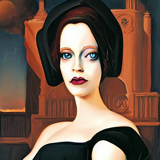 Image similar to renaissance oil painting of lady holli, cool world and digital paintings