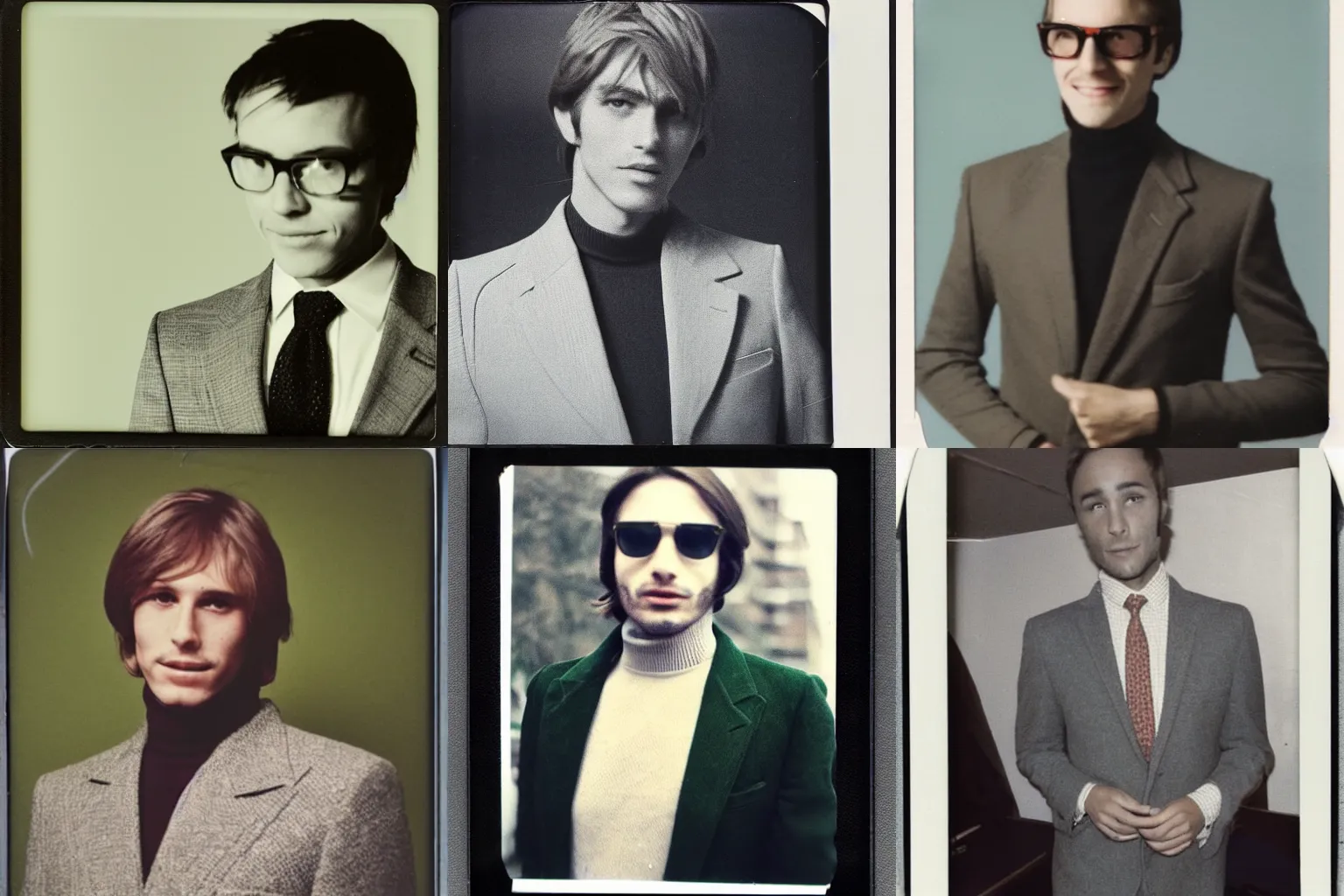 Prompt: polaroid of a man wearing a blazer and turtleneck, 1972