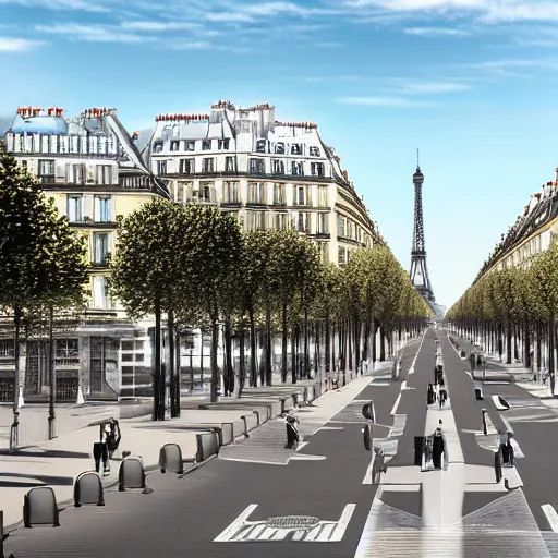 Prompt: the empty grands boulevard in paris in the year 2 0 2 0