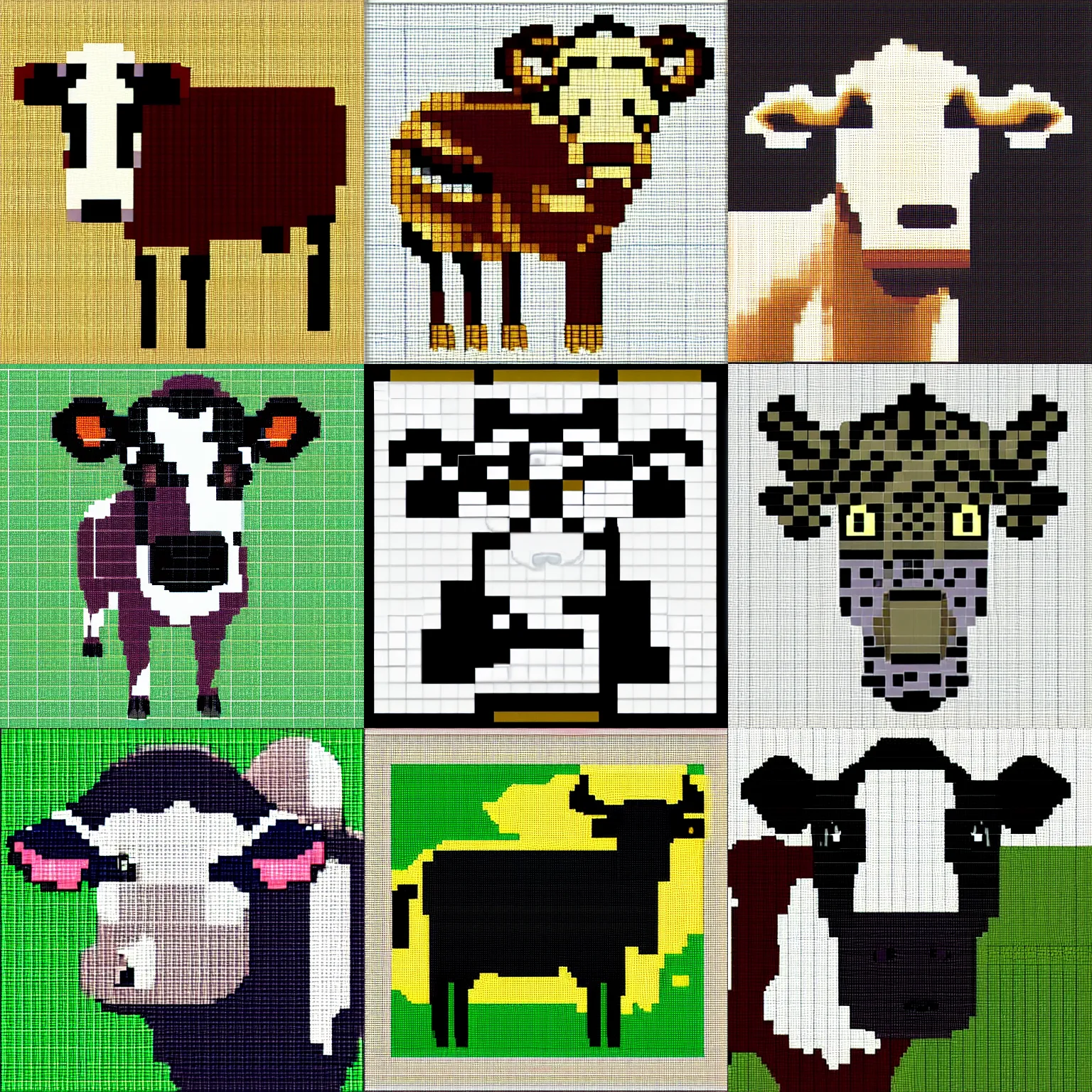 Image similar to 16x16 pixel art of a cow