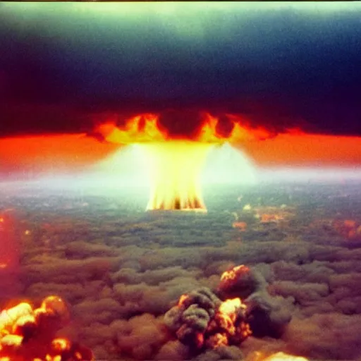 Prompt: photo of a nuclear explosion in new york in the year 1 9 8 9, color picture