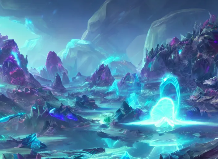 Prompt: landscape portrait of mysterious crystal biome with glowwave dragons from league of legends, au naturel, hyper detailed, digital art, trending in artstation, cinematic lighting, studio quality, smooth render, unreal engine 5 rendered, octane rendered, art style by pixar dreamworks warner bros disney riot games and overwatch.