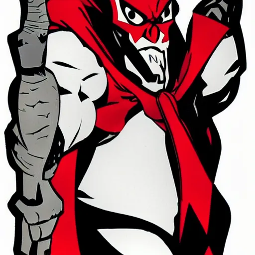 Image similar to Spawn by Todd-MacFarlene, SVG, Vector sticker, flat colors, full-body, uncropped, white-space-surrounding-subject