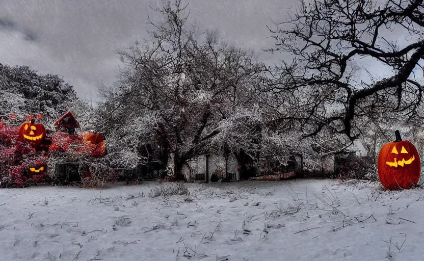 Image similar to “snowy halloween, HD photograph, award winning”