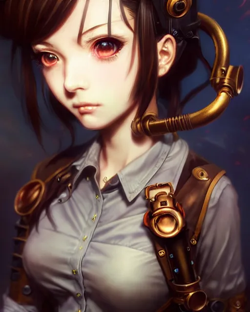 Image similar to portrait Anime Girl steampunk cute-fine-face, pretty face, realistic shaded Perfect face, fine details. Anime. Bioshock steampunk realistic shaded lighting by katsuhiro otomo ghost-in-the-shell, magali villeneuve, artgerm, rutkowski Jeremy Lipkin and Giuseppe Dangelico Pino and Michael Garmash and Rob Rey