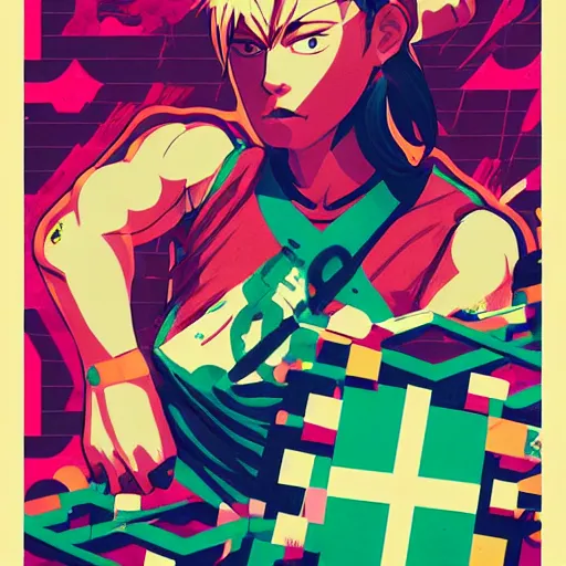 Image similar to Street Fighter 2 profile picture by Sachin Teng, asymmetrical, Organic Painting , adidas, Impressive, Award Winning, Warm, Good Vibes, Positive, geometric shapes, hard edges, energetic, intricate background, graffiti, street art:2 by Sachin Teng:4