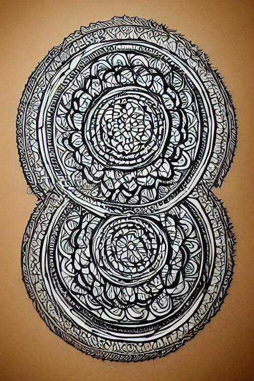 Image similar to a thin intricate lineart swirling tribal mandala design, black and white