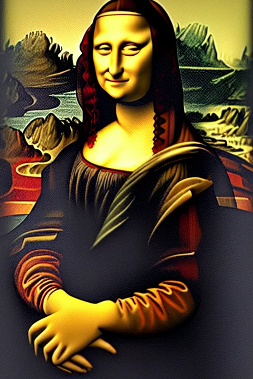 Image similar to cubist mona lisa cutout digital illustration cartoon colorful beeple