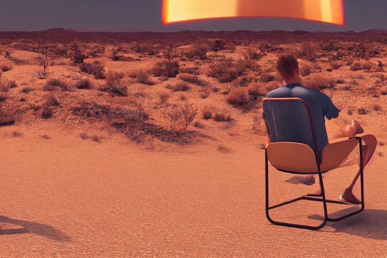 Prompt: a man is sitting on the chair in the desert and his arms and legs are melting, surreal, 4k, ultra details, cinematic, epic style, beautiful photo, hyper realistic, octane render, unreal engine, award winning, on artstation, volumetric lightning, masterpiece, golden hour,