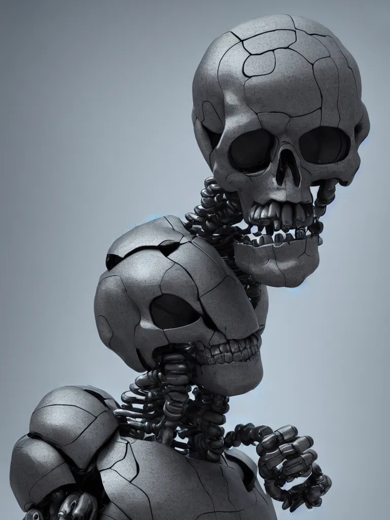 Image similar to the thinker sculpture as an skully I Robot, smoke background, by mario feng, ray tracing, master shot, octane render, 8k, ultra hd, perfect light