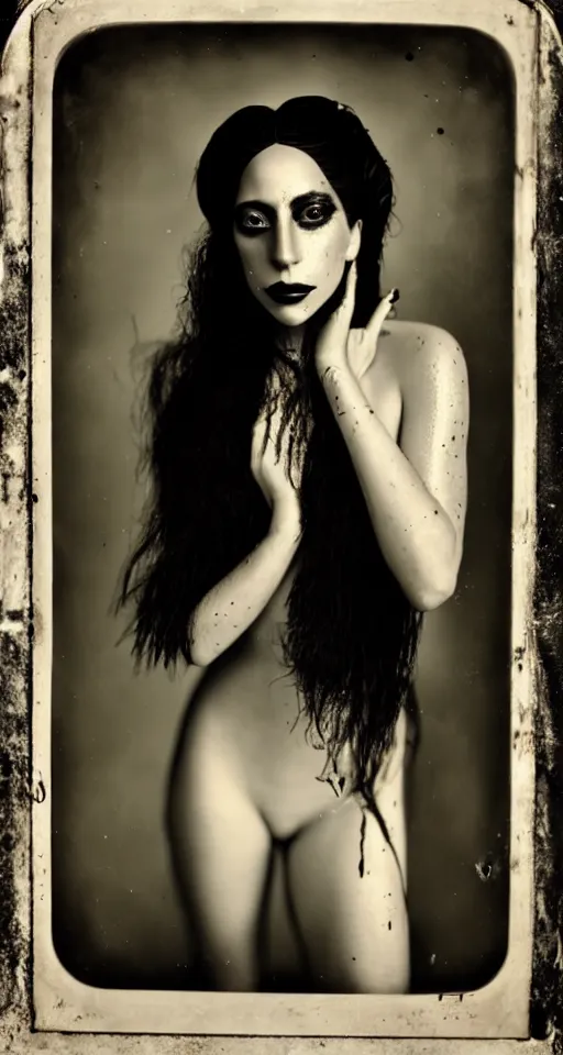 Prompt: a wet plate photograph, a portrait of Lady Gaga
