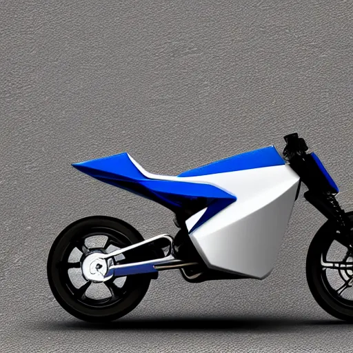 Prompt: futuristic suzuki, touring motorbike, designed by professional artist, dirt splashes, industrial design, desert background, brushed white and blue paint, black wheel rims, dark enviroment, dramatic lighting, hyper realistic rendering, octane, depth of field, bokeh effect, 1 5 0 mm