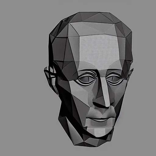 Prompt: low poly mesh model of Marcel Duchamp, vector, wire-frame, blender, 1914