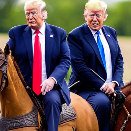 Image similar to joe biden and Donald trump riding a horse together