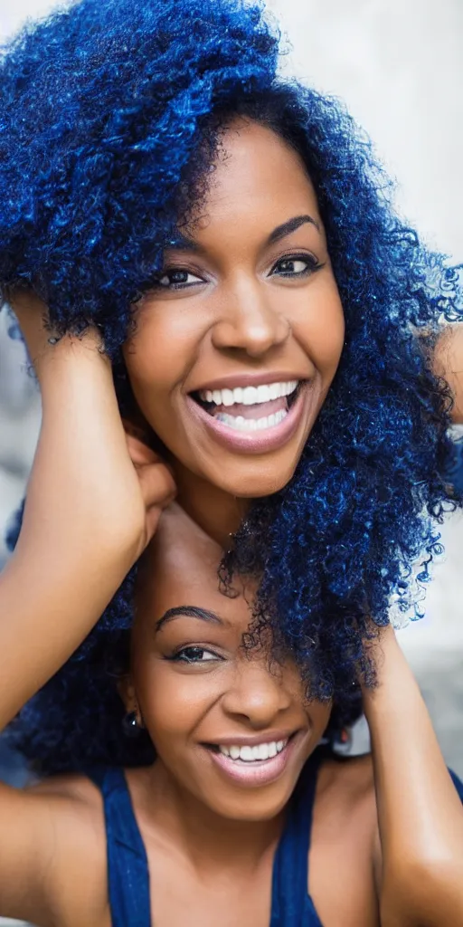 Image similar to black woman with blue hair smiling