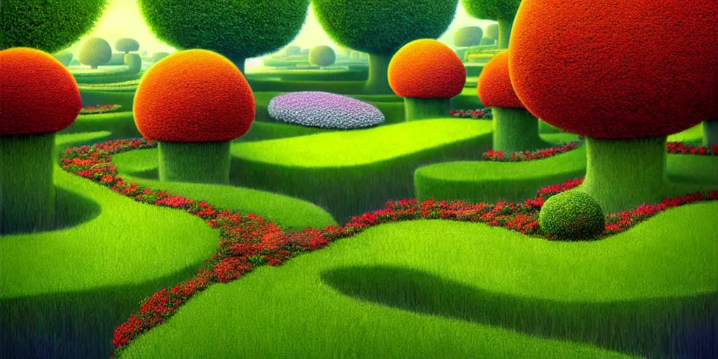 Prompt: Beautiful artwork garden of the future, hedges, Topiary plants, Nice colour scheme, warm colour. Beautiful artistic digital artwork by artist Lurid. (2022), Gediminas Pranckevicius