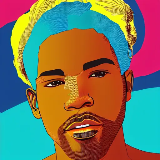 Prompt: Frank Ocean with gold grill, Vibrant, Vector art, by Sachin Teng + Loish