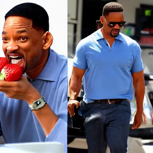 Image similar to will smith relaxed watching the world apocalypse while eating a strawberry ice cream