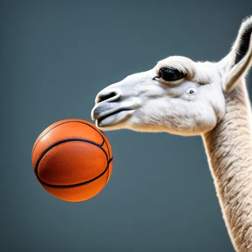 Image similar to a photo of a llama dunking a basketball, 4 k, photography, high resolution