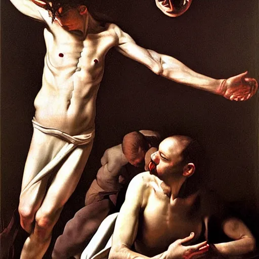 Image similar to exorcism art by caravaggio, high quality, high detailed, photorealism, Dramatic Lighting, Beautiful,