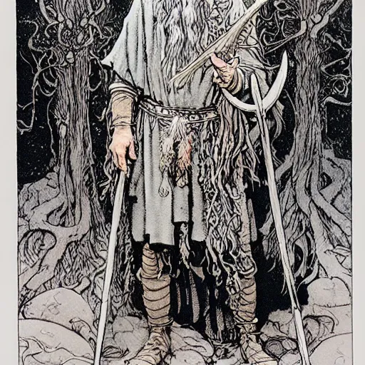 Image similar to a realistic and atmospheric high fantasy portrait of bill murray as a mystical druidic warrior wizard doing an arcane pagan ritual by rebecca guay, michael kaluta, charles vess and jean moebius giraud